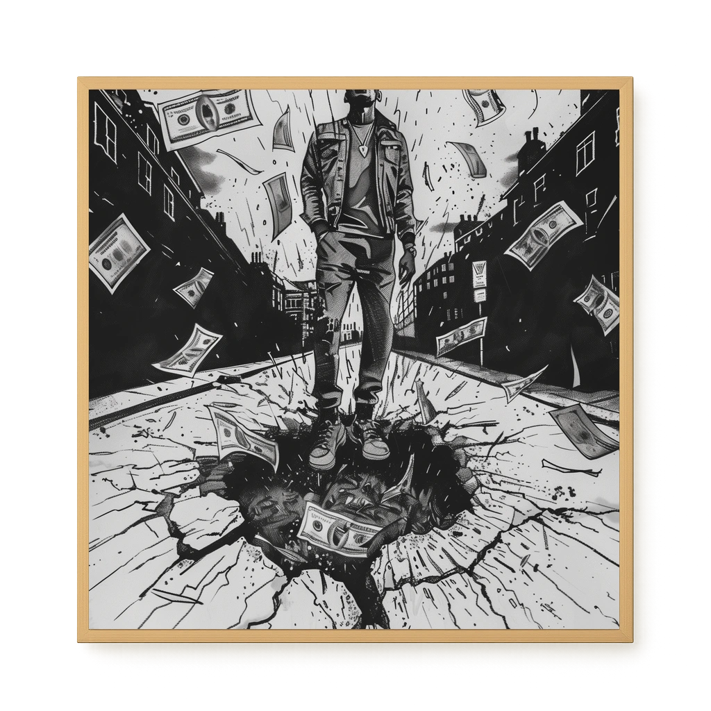 Man Surrounded by Falling Money Canvas Wall Art