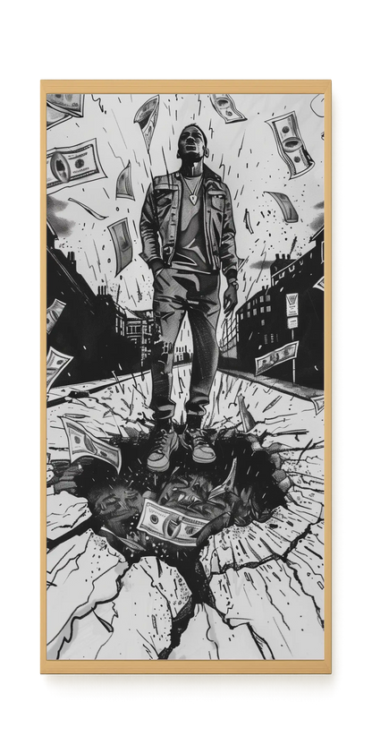 Man Surrounded by Falling Money Canvas Wall Art