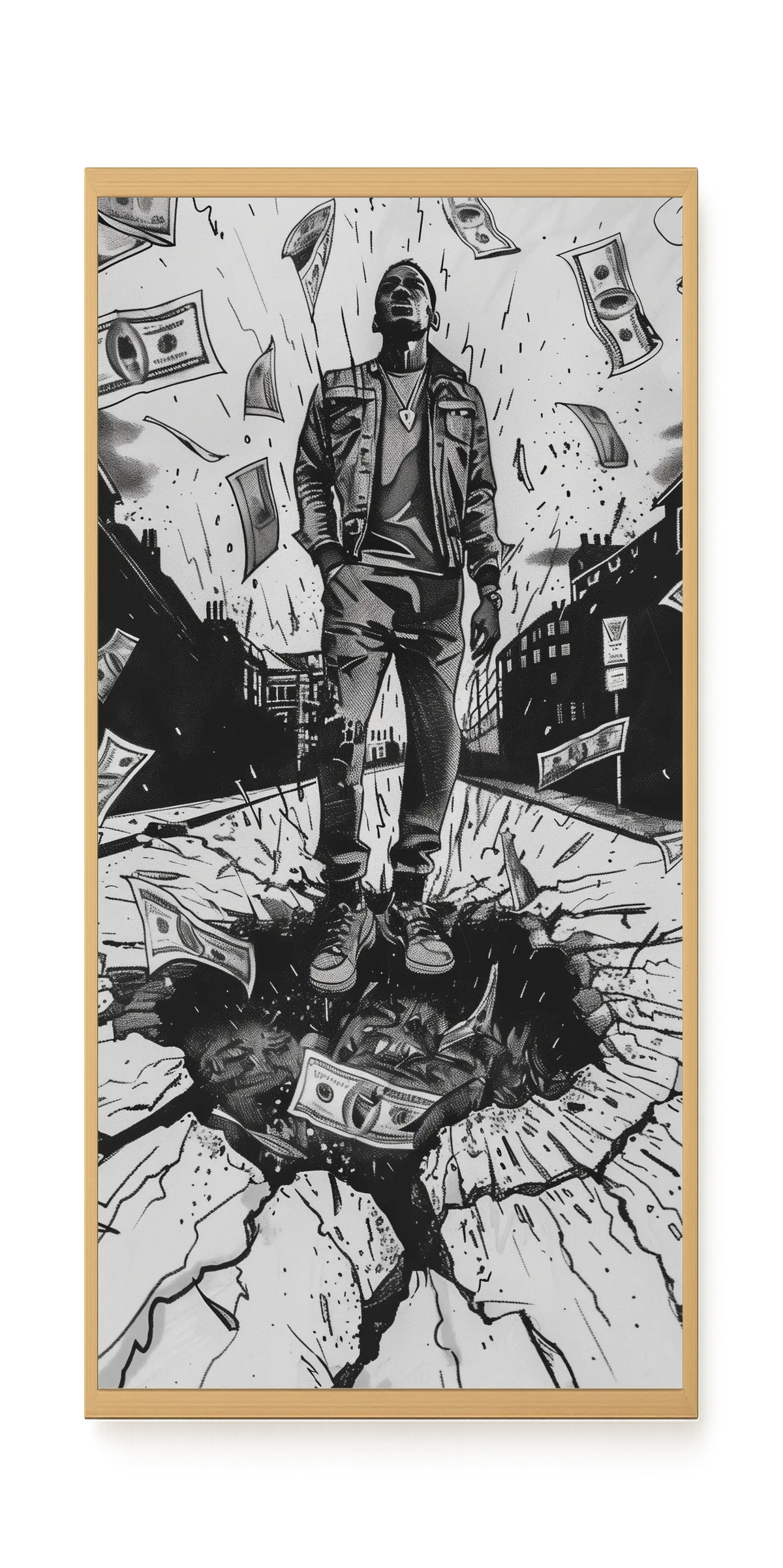 Man Surrounded by Falling Money Canvas Wall Art