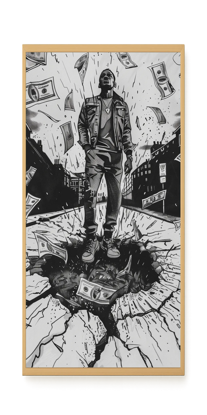 Man Surrounded by Falling Money Canvas Wall Art