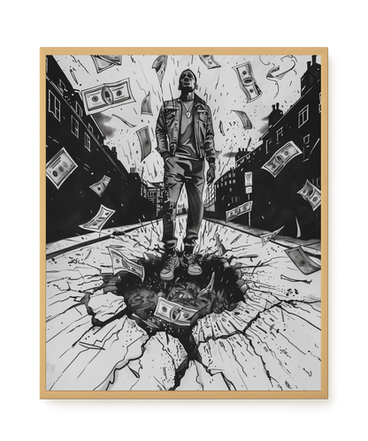 Man Surrounded by Falling Money Canvas Wall Art