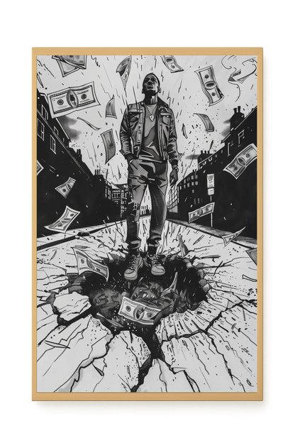 Man Surrounded by Falling Money Canvas Wall Art