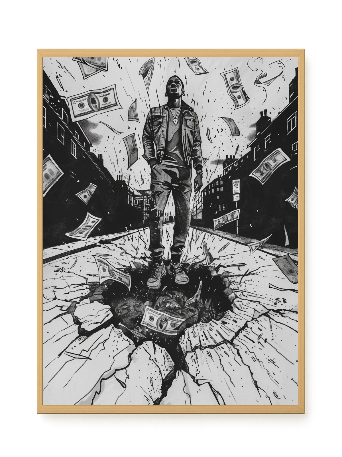 Man Surrounded by Falling Money Canvas Wall Art