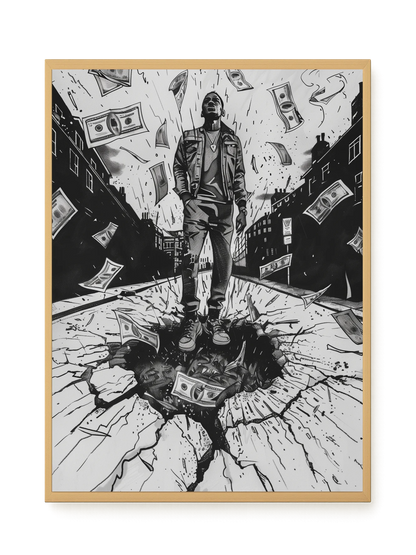 Man Surrounded by Falling Money Canvas Wall Art