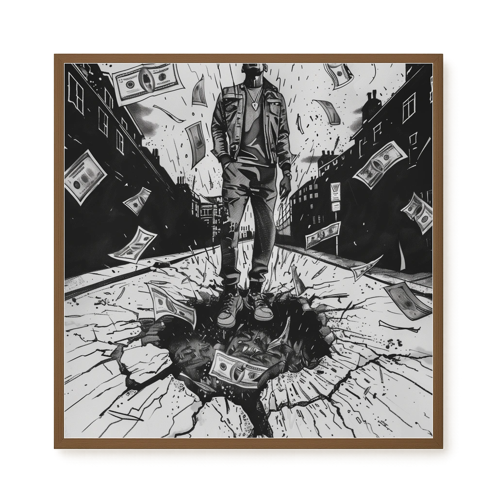 Man Surrounded by Falling Money Canvas Wall Art