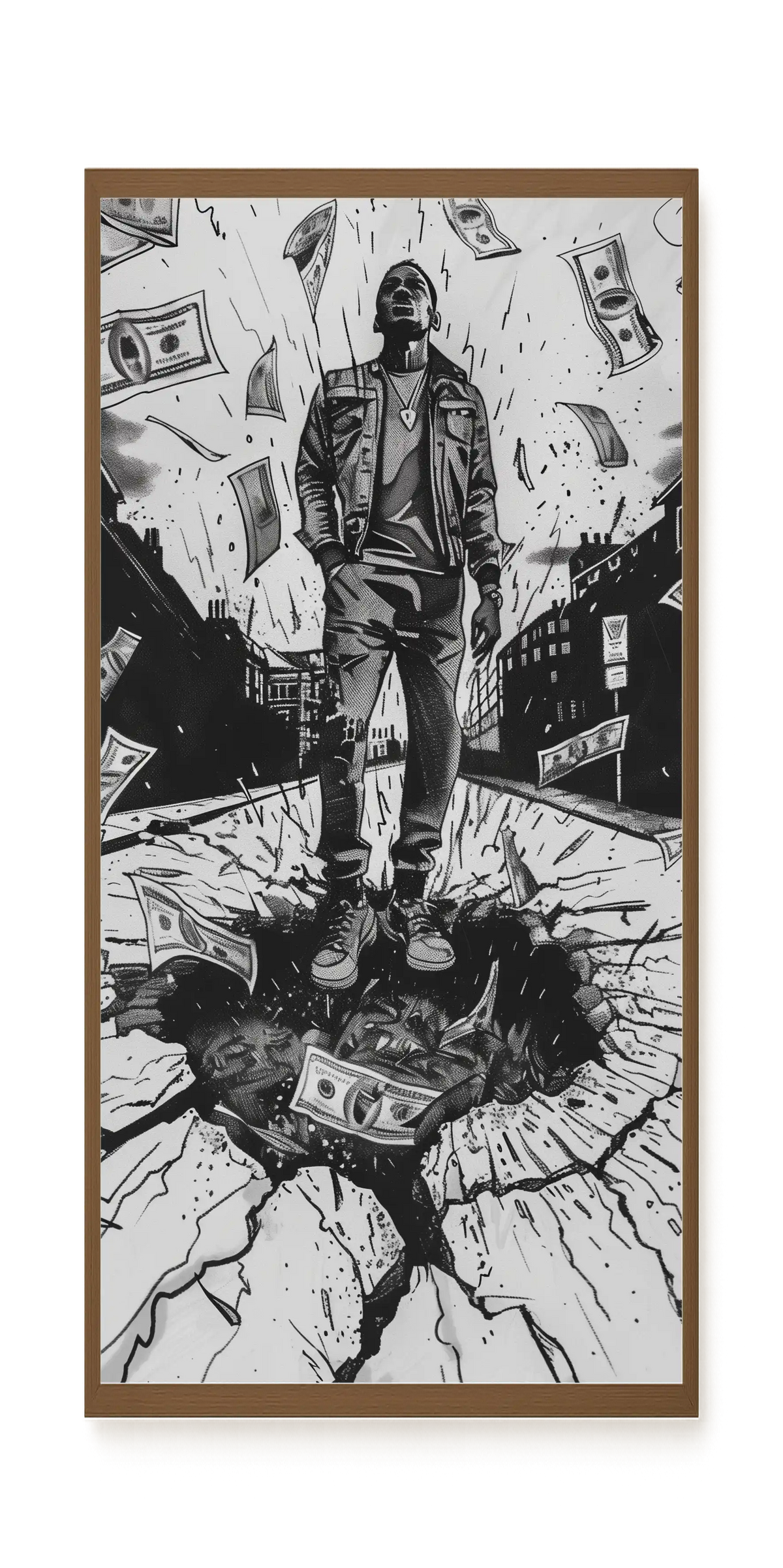 Man Surrounded by Falling Money Canvas Wall Art