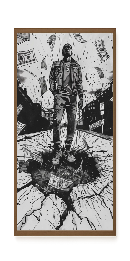 Man Surrounded by Falling Money Canvas Wall Art