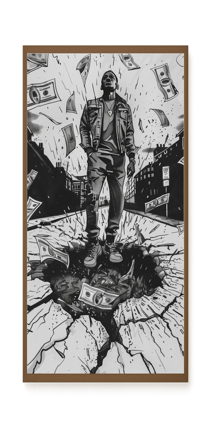 Man Surrounded by Falling Money Canvas Wall Art