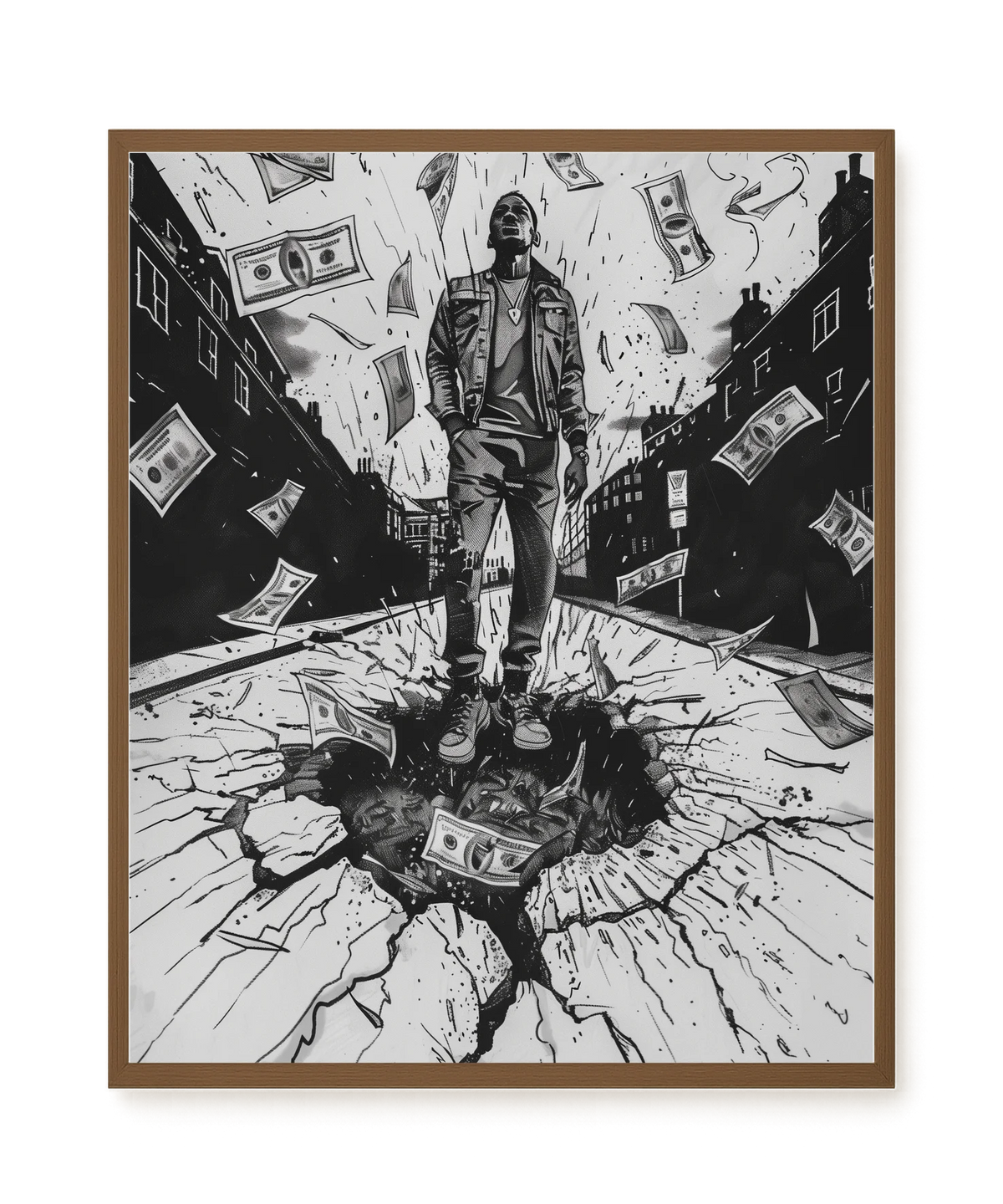 Man Surrounded by Falling Money Canvas Wall Art