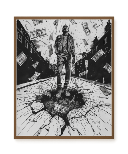 Man Surrounded by Falling Money Canvas Wall Art
