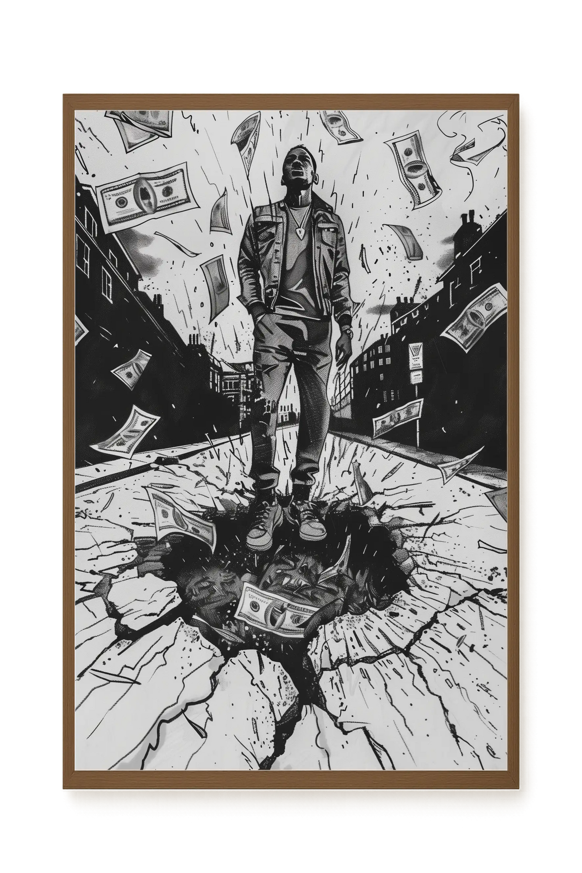 Man Surrounded by Falling Money Canvas Wall Art