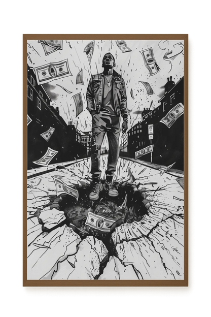 Man Surrounded by Falling Money Canvas Wall Art