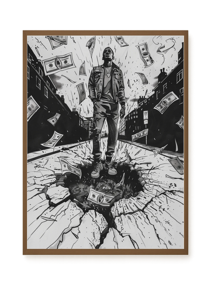 Man Surrounded by Falling Money Canvas Wall Art