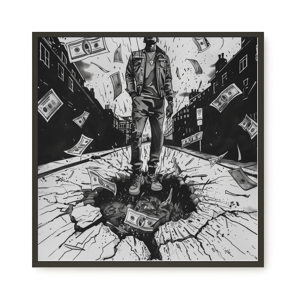 Man Surrounded by Falling Money Canvas Wall Art