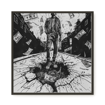 Man Surrounded by Falling Money Canvas Wall Art