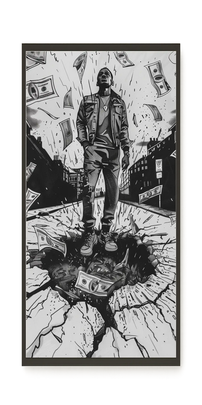 Man Surrounded by Falling Money Canvas Wall Art