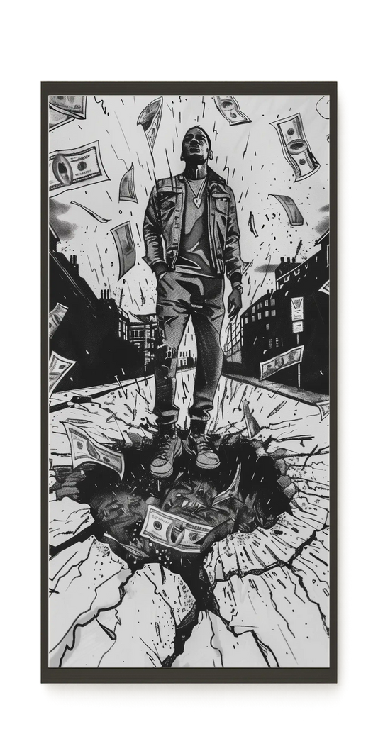 Man Surrounded by Falling Money Canvas Wall Art
