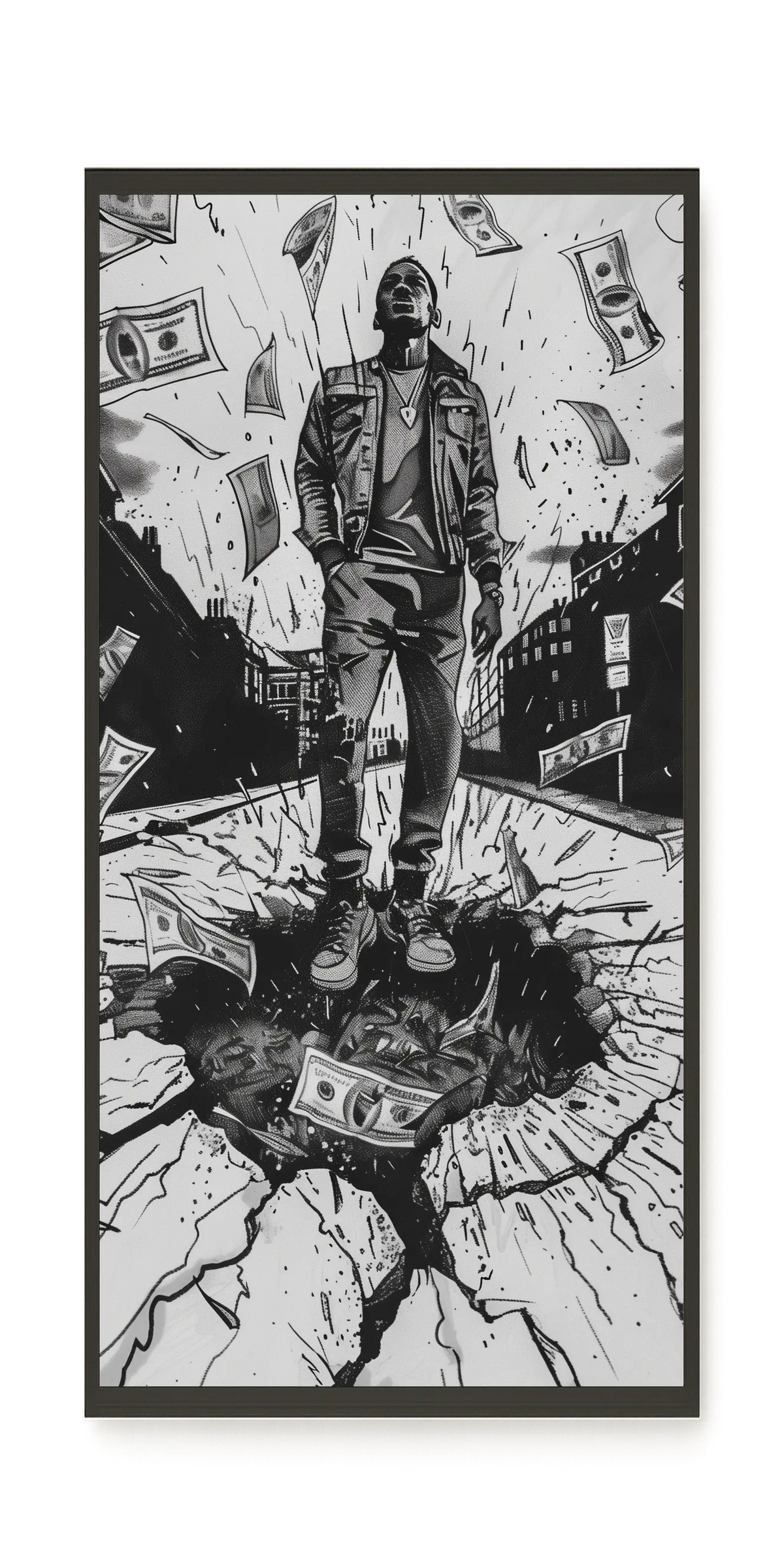 Man Surrounded by Falling Money Canvas Wall Art