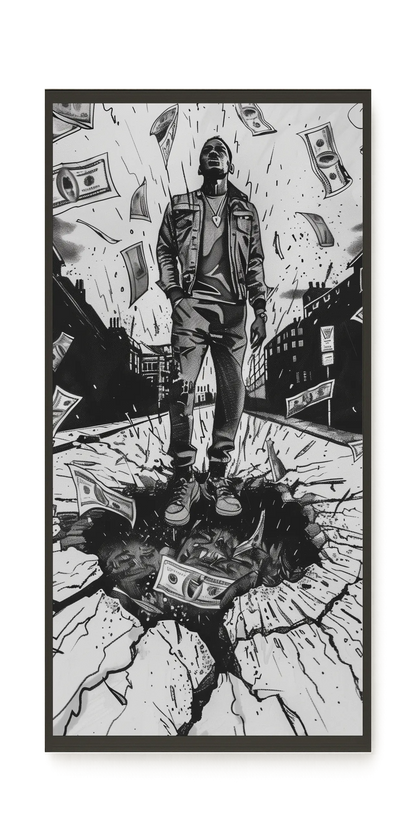Man Surrounded by Falling Money Canvas Wall Art