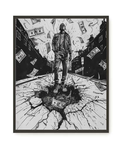 Man Surrounded by Falling Money Canvas Wall Art
