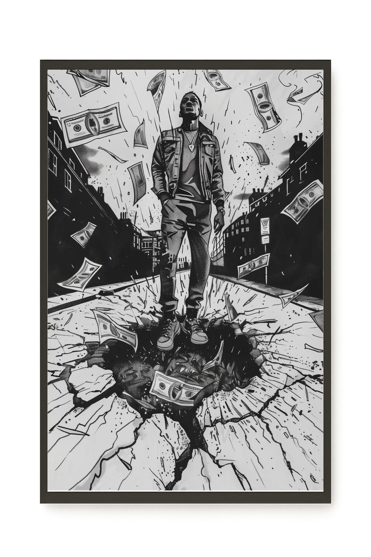 Man Surrounded by Falling Money Canvas Wall Art