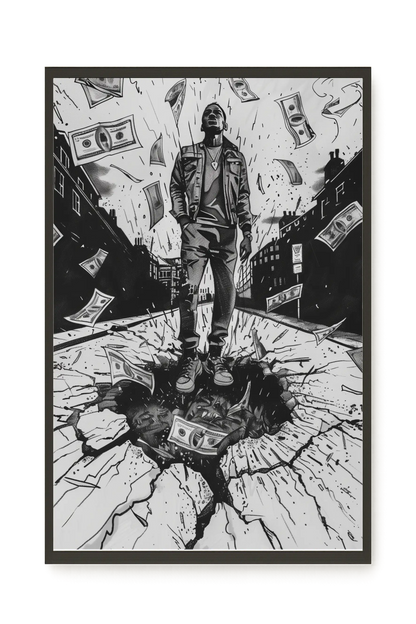 Man Surrounded by Falling Money Canvas Wall Art