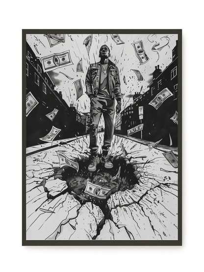 Man Surrounded by Falling Money Canvas Wall Art
