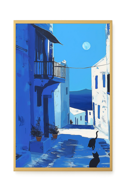 Blue Alley with Cats Canvas Print