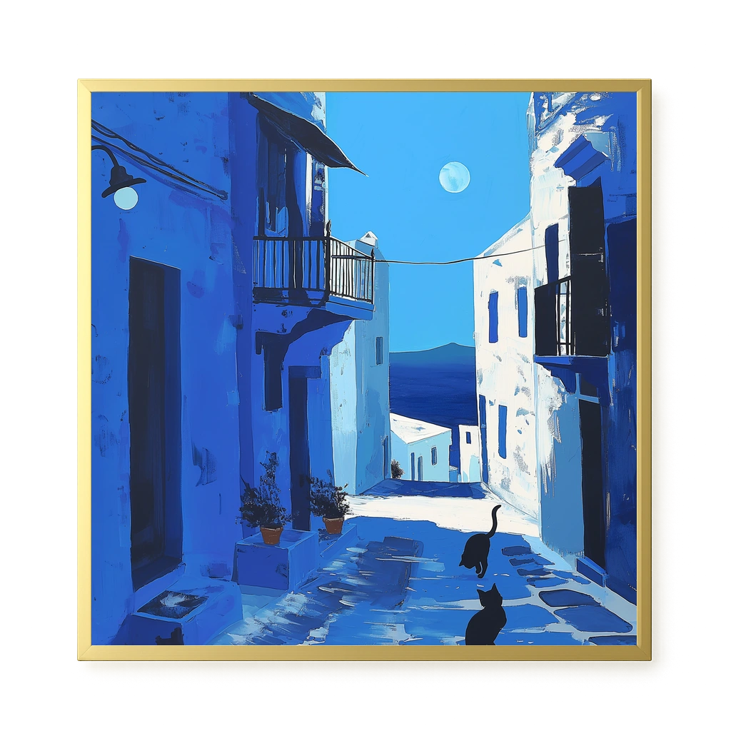 Blue Alley with Cats Canvas Print