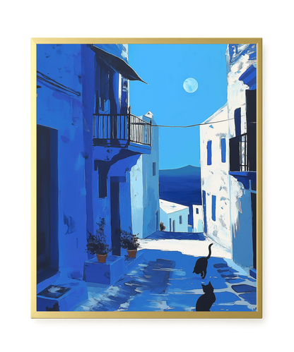 Blue Alley with Cats Canvas Print