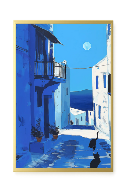 Blue Alley with Cats Canvas Print