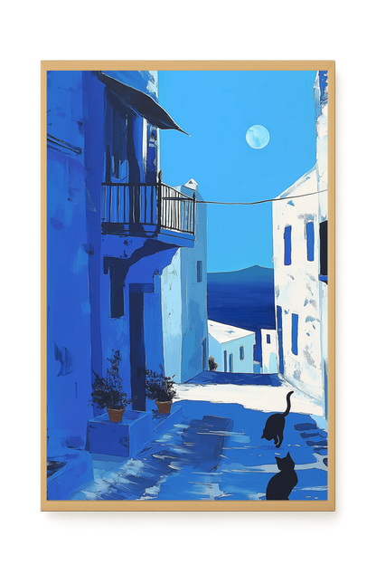 Blue Alley with Cats Canvas Print