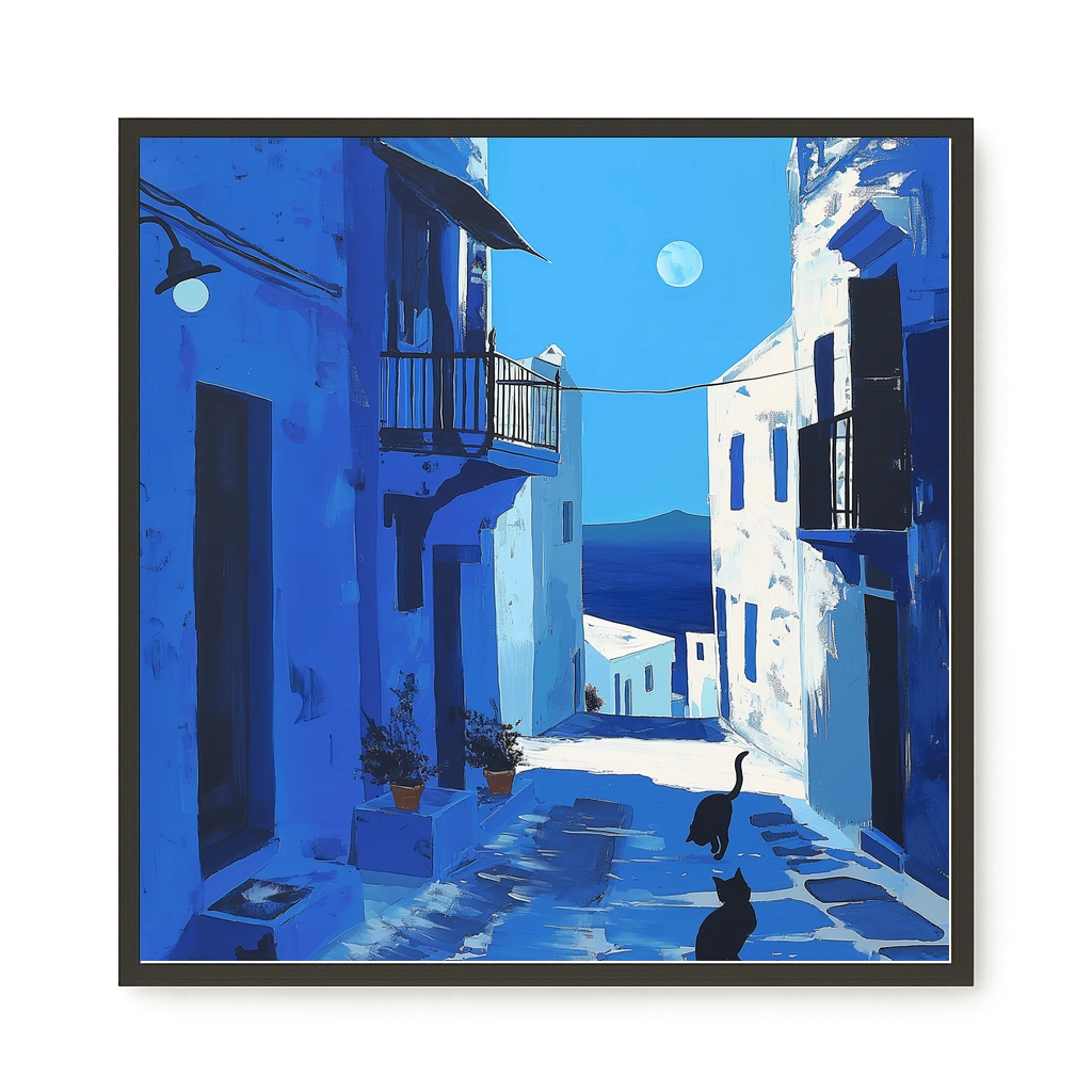 Blue Alley with Cats Canvas Print
