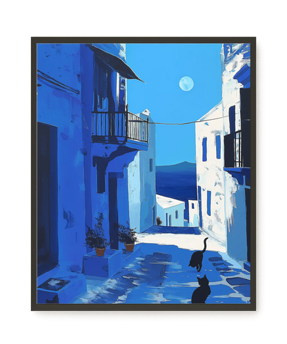 Blue Alley with Cats Canvas Print