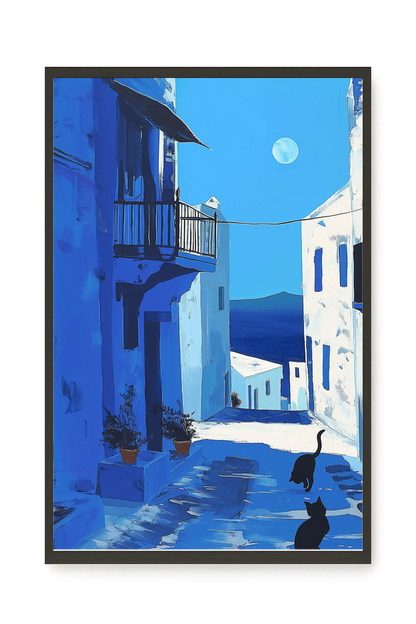Blue Alley with Cats Canvas Print