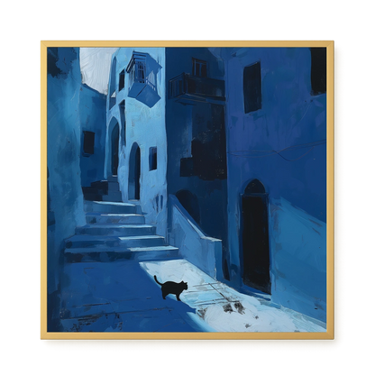 Blue Night Passage with Cat Canvas Wall Art