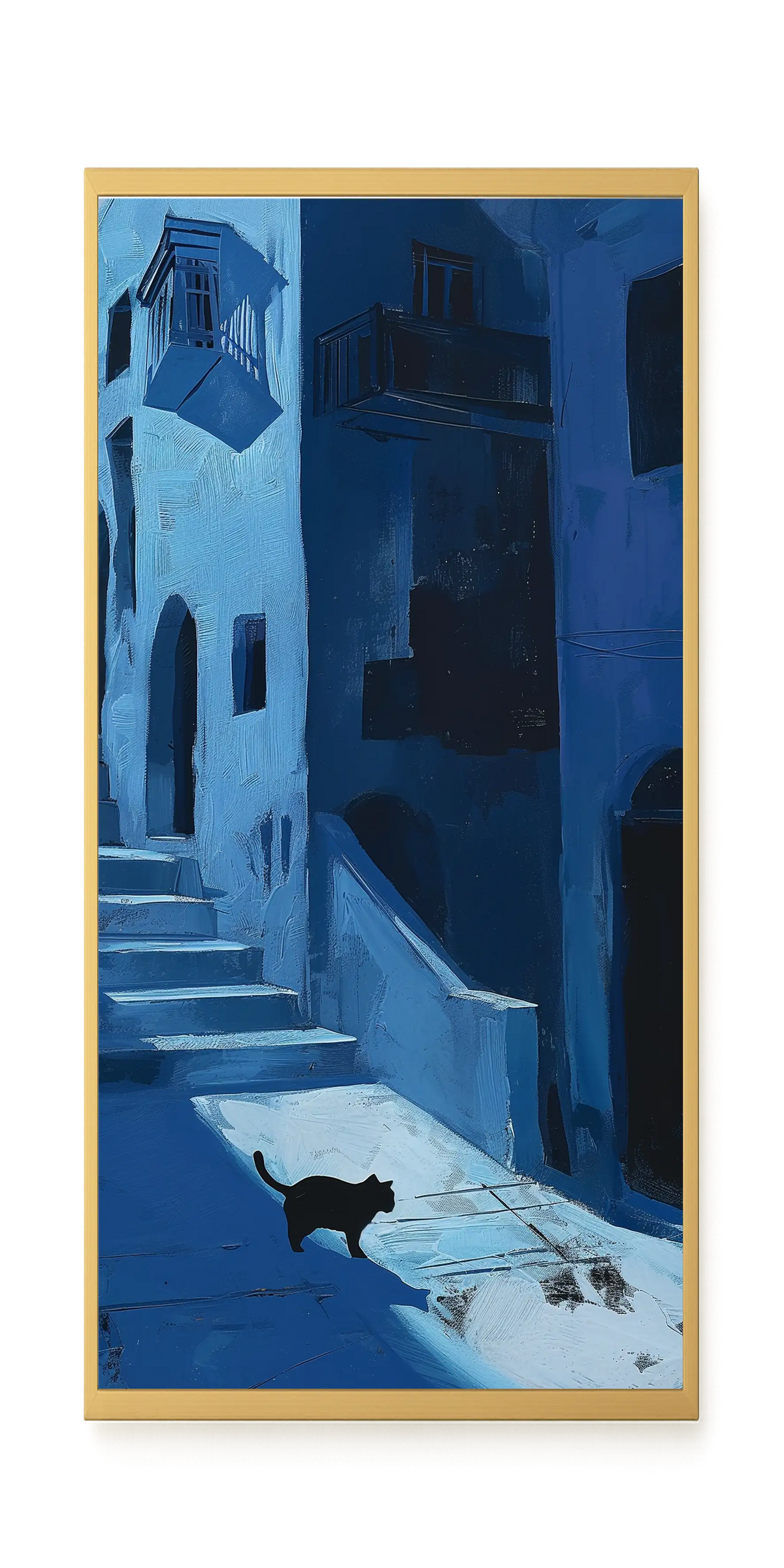 Blue Night Passage with Cat Canvas Wall Art