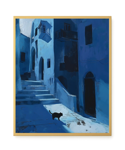 Blue Night Passage with Cat Canvas Wall Art