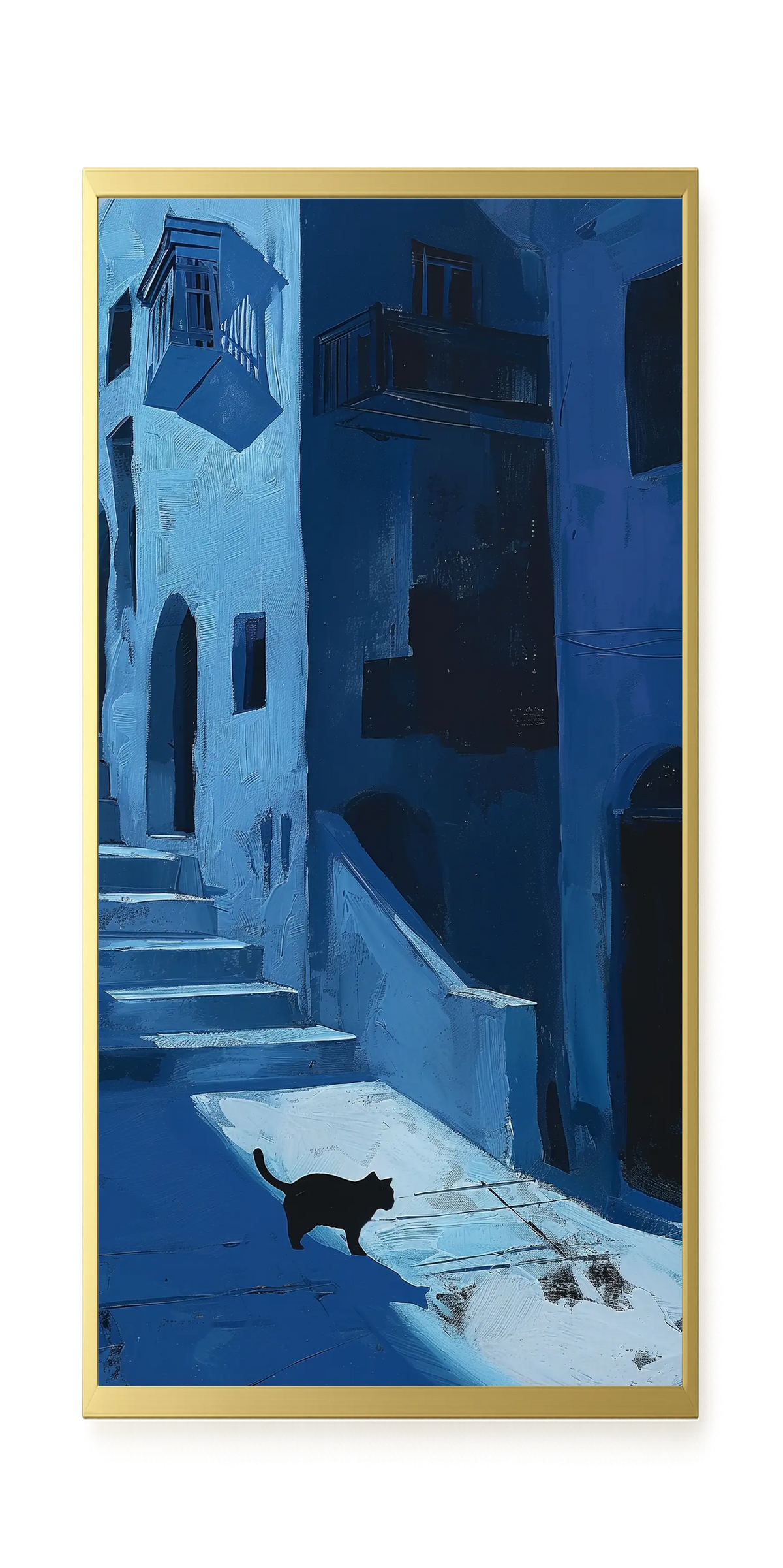 Blue Night Passage with Cat Canvas Wall Art