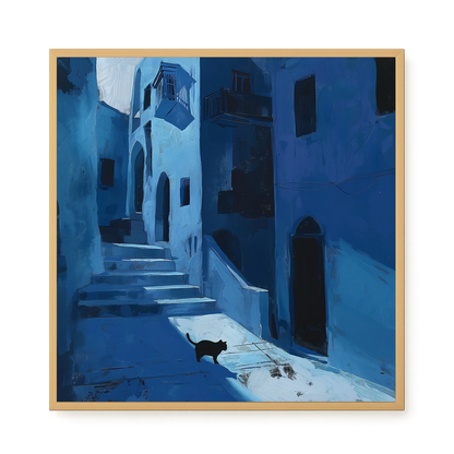 Blue Night Passage with Cat Canvas Wall Art