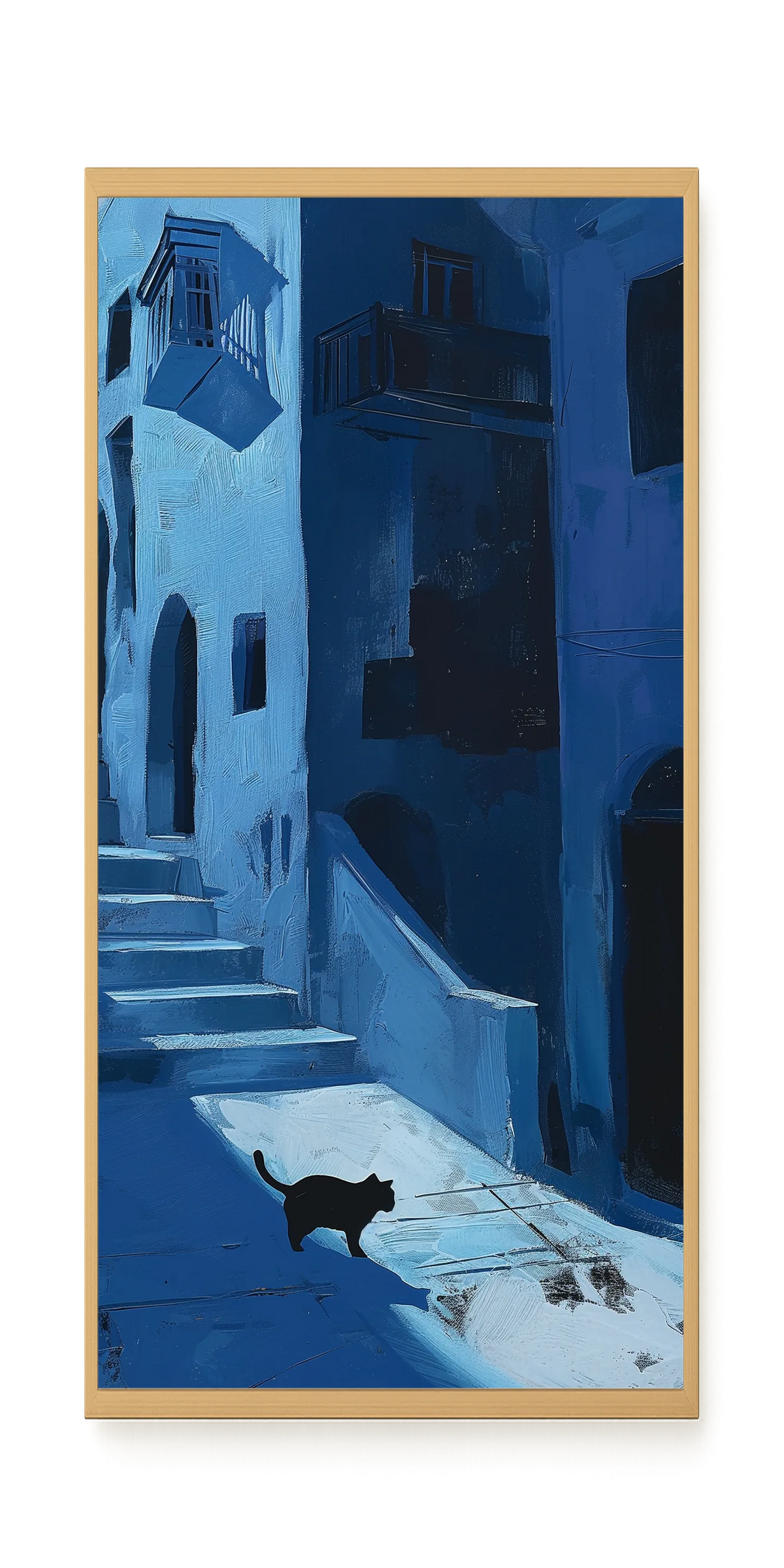 Blue Night Passage with Cat Canvas Wall Art