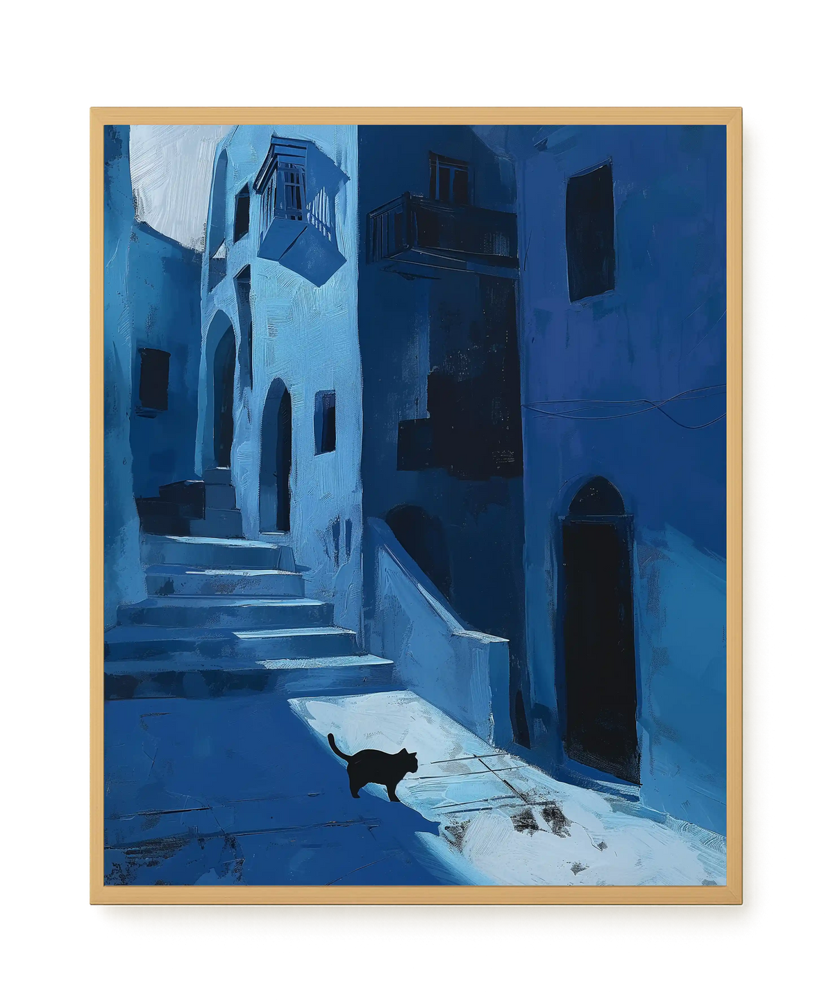 Blue Night Passage with Cat Canvas Wall Art