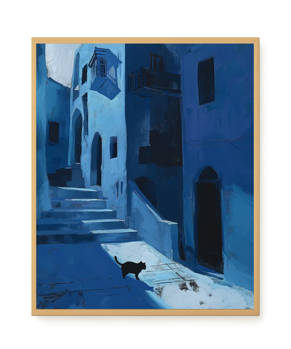 Blue Night Passage with Cat Canvas Wall Art