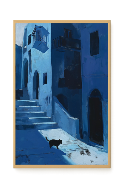 Blue Night Passage with Cat Canvas Wall Art