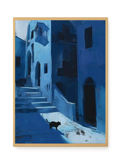 Blue Night Passage with Cat Canvas Wall Art