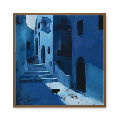 Blue Night Passage with Cat Canvas Wall Art