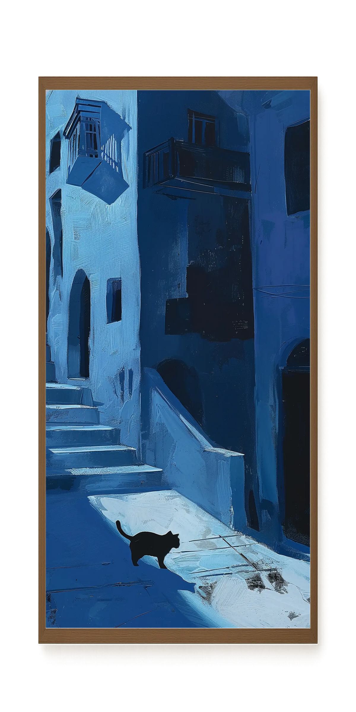 Blue Night Passage with Cat Canvas Wall Art