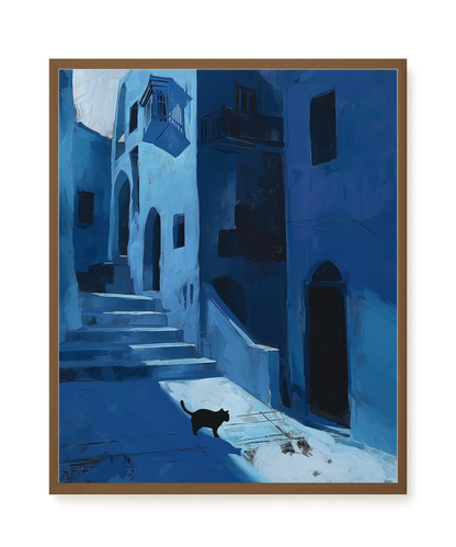Blue Night Passage with Cat Canvas Wall Art