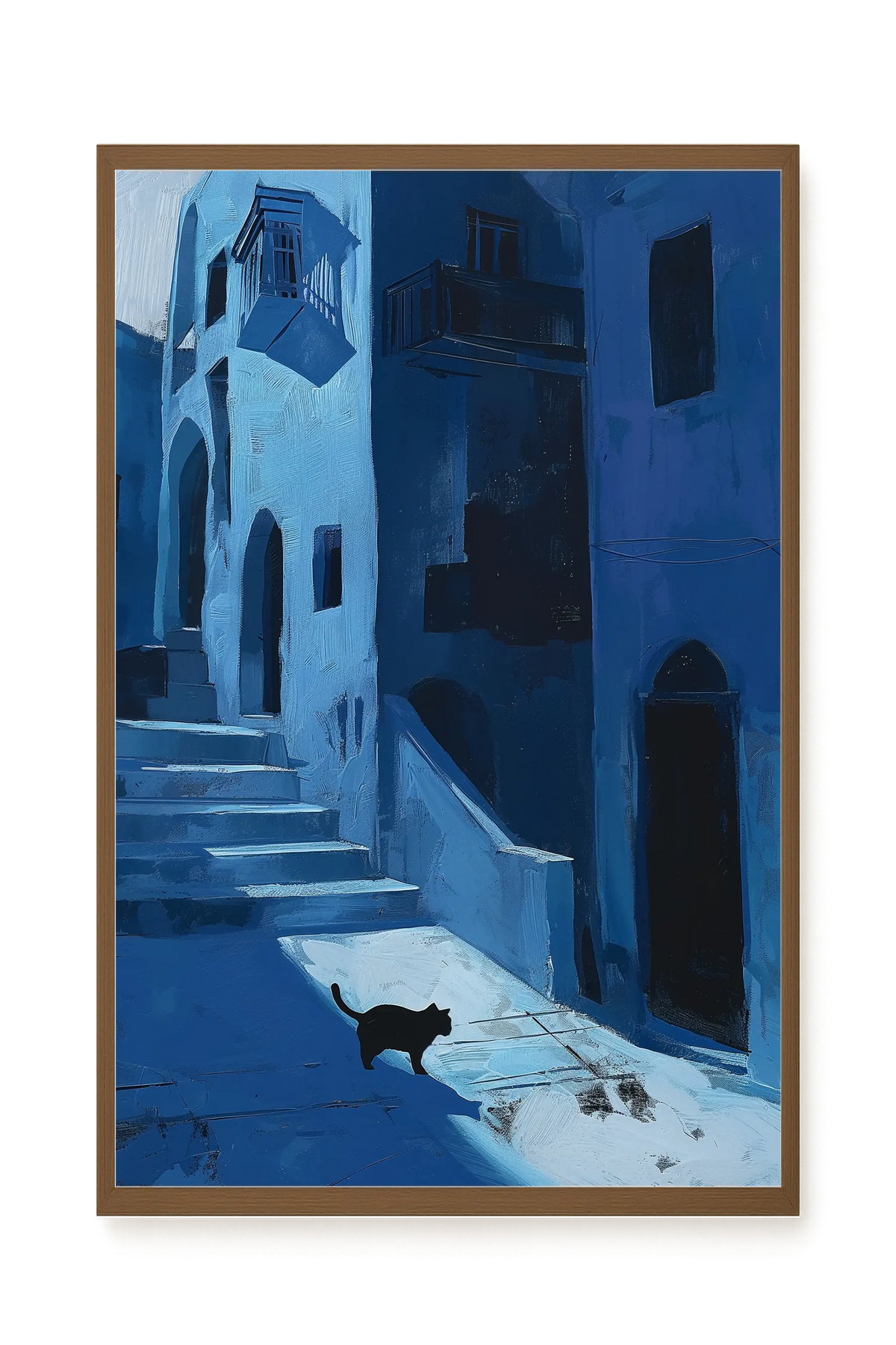 Blue Night Passage with Cat Canvas Wall Art