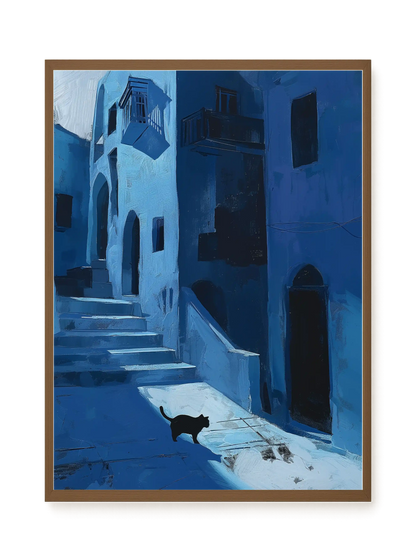 Blue Night Passage with Cat Canvas Wall Art